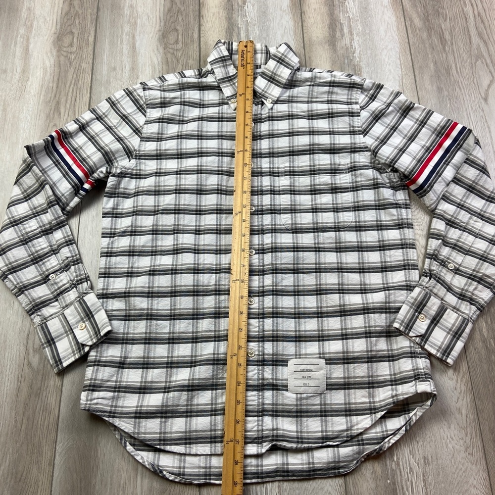 Thom Browne Shirt Mens Size XS Gray White Check Button Up Long Sleeve Men - Picture 7 of 11
